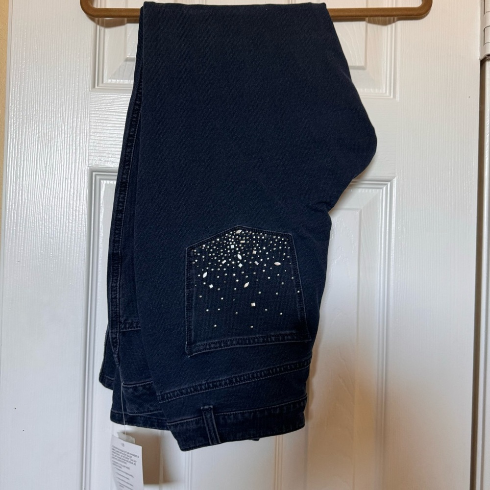 Dream Jeannes Quacker Factory Size 10 Reg Stretchy Jeans Beaded pockets Blue